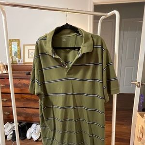 Green Striped Button Up Collared Shirt XXL